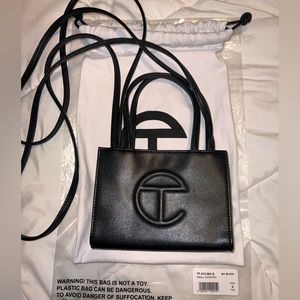 Black Telfar mini shopper. Sold out online.